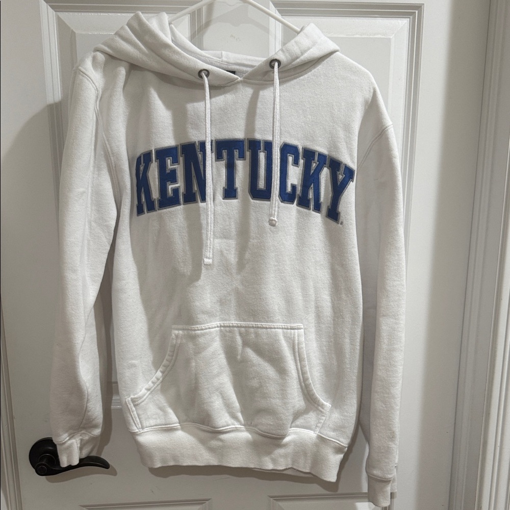 Top of the World White Hoodie with Blue Kentucky Print